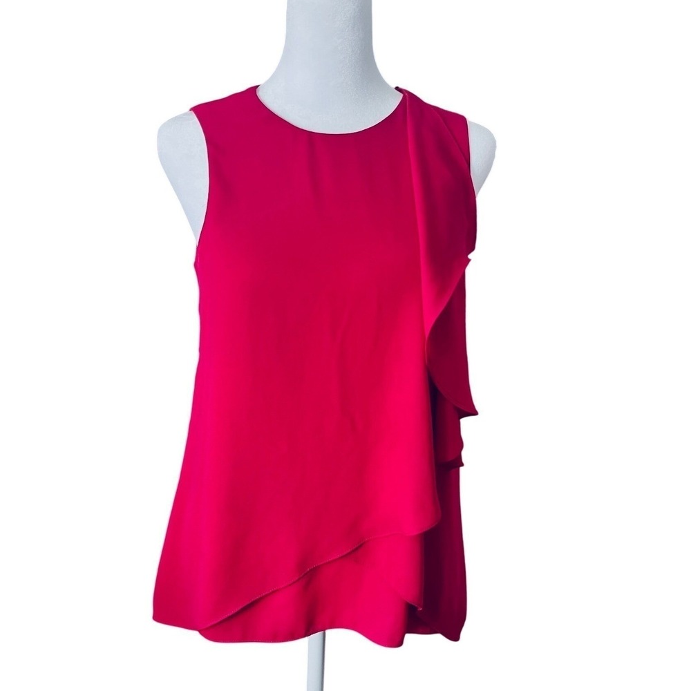 NWOT, BCBGMAXAZRIA Julianna Turkish Rose Ruffle Sleeveless Zipper Back Top XXS